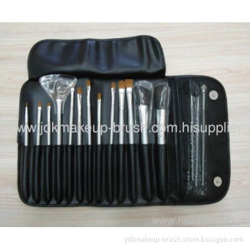 16pcs Natural Hair Makeup Brush With Black Pu Pouch 